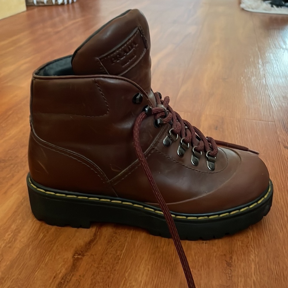 Brown Leather Lace Up Prada Boots
